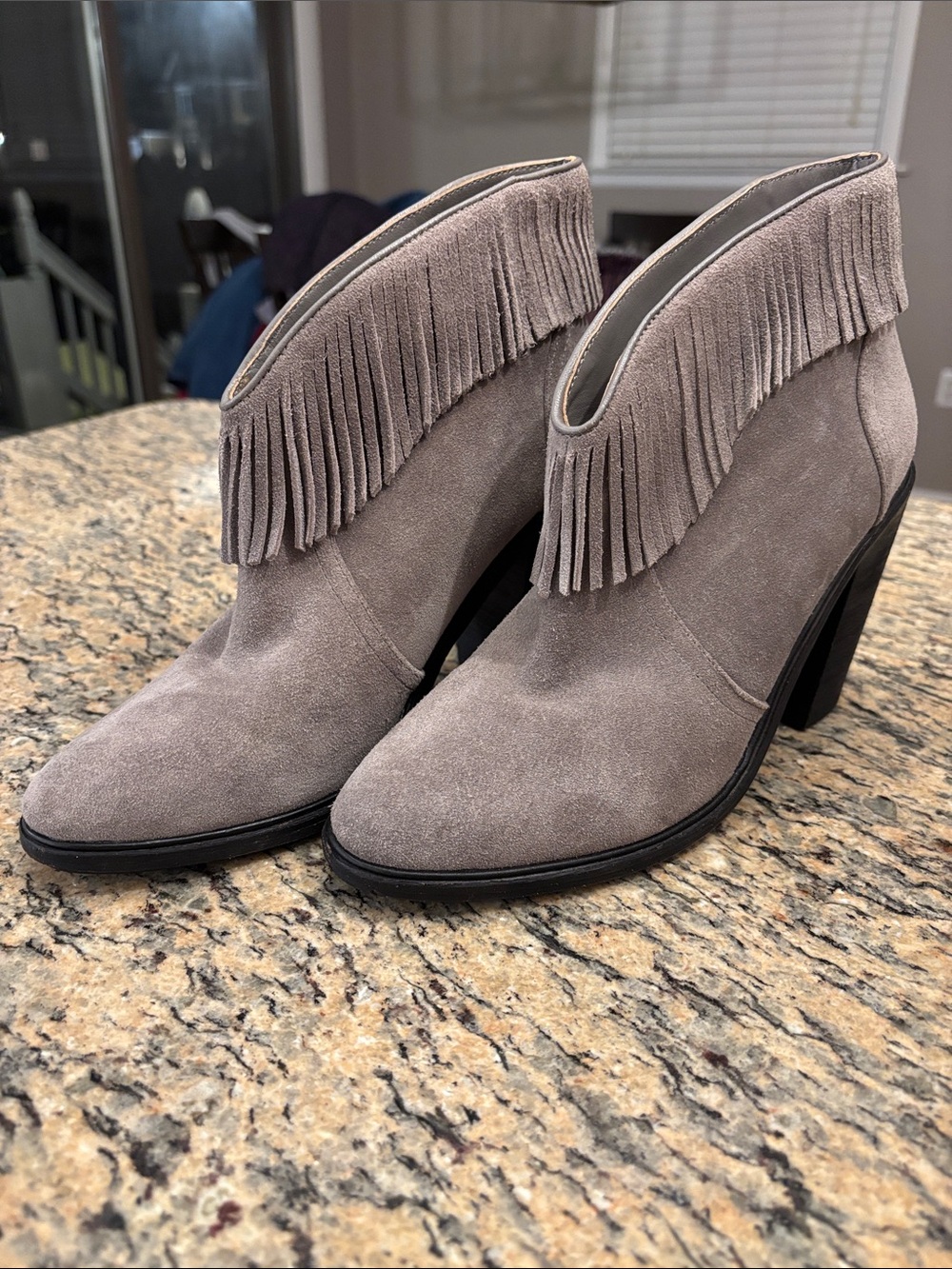 Joie Loren Gray Taupe Suede Fringe Booties Ankle Boots Size 38